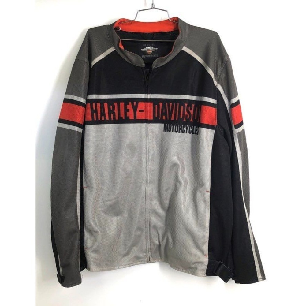 Harley-Davidson Men 3XL Mesh Motorcycle BikerRiding Jacket Black Grey Orange EUC